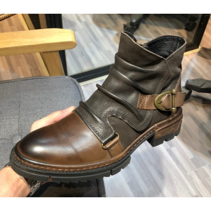 2021 Cross-Border Export High-Top Men's Winter Brown Stitching Pure Color Captain Jack Front Lace-Up Men's Boots Boots