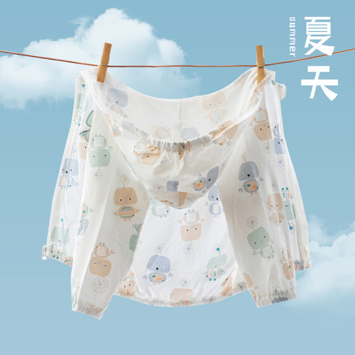 Children's spring and summer sun protection clothing, pure cotton coat, baby skin clothing, summer thin air-conditioning shirt, baby outing clothing