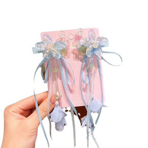 New ancient costume Hanfu hair accessories hair clip children's clip super fairy tassel edge clip head flower girls ancient style headwear accessories