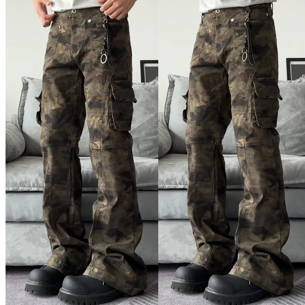 Men's Clothing Retro Camo Cargo Pants For Men & Women - Slim Fit Multi-Pocket Military Tactical Jogger Pants With Flared Leg_mkmklike.com