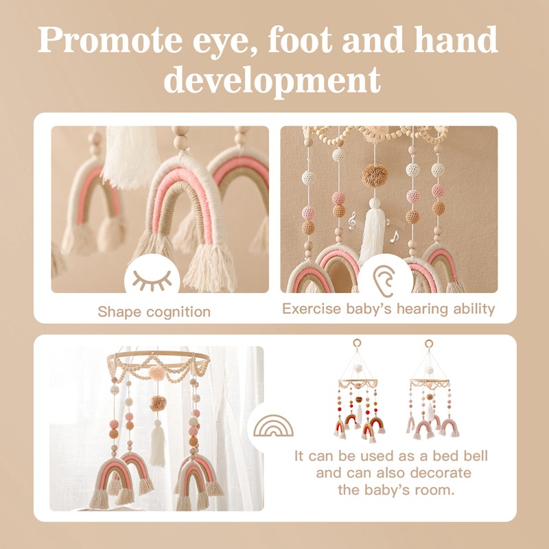 Estilo ins multicolor Arco Iris bola de la cama Campana borla campanas de viento juguetes de confort educativo cama de bebé Campana colgante decorativo