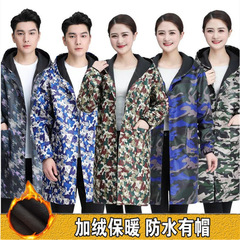 Velvet hooded overalls for men and women, oil-proof and waterproof coveralls, winter coats, camouflage coats, labor protection suits, long-sleeved aprons