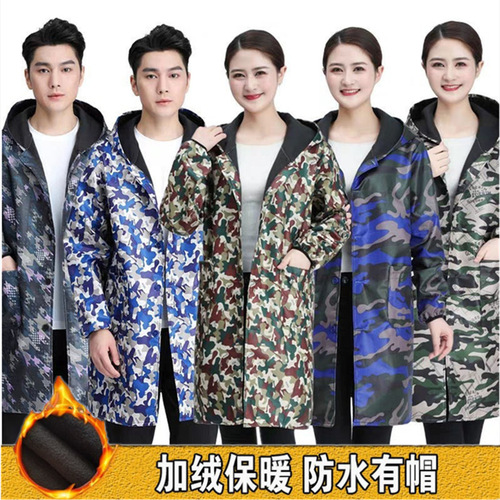 Velvet hooded overalls for men and women, oil-proof and waterproof coveralls, winter coats, camouflage coats, labor protection suits, long-sleeved aprons