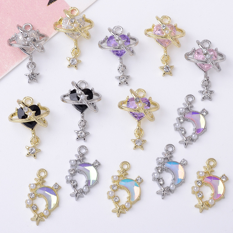 Accessories DIY Jewelry Internet Celebrity Explosive Light Luxury Immortal Style Diamond Moon Love Jewelry Pendant Gold and Silver Mocha