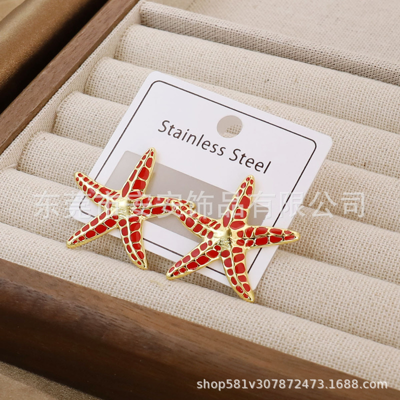 跨境新款时尚不锈钢滴油耳环女蝴蝶海星轻奢高级感百搭耳饰批发厂|undefined