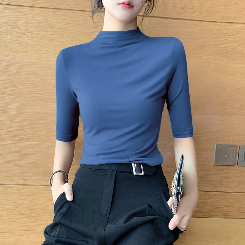 미스트 블루 하프 터틀넥 7부소매