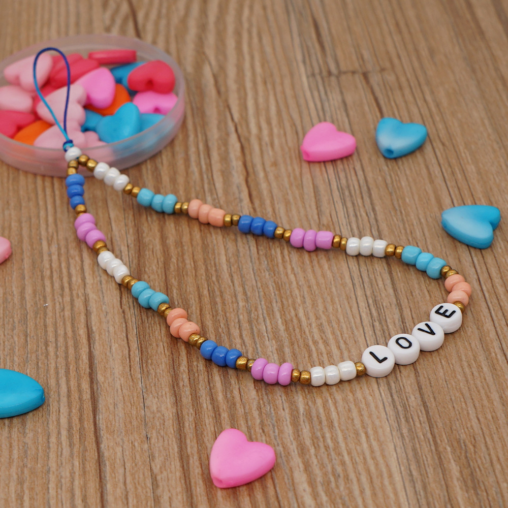 Handmade woven LOVE letter beaded mobile phone chain rainbow millet beads mobile phone lanyardpicture3
