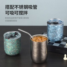 跨境纯钛保温杯大冰花双层啤酒杯隔热鸡蛋钛杯蛋高端蛋壳钛杯批发