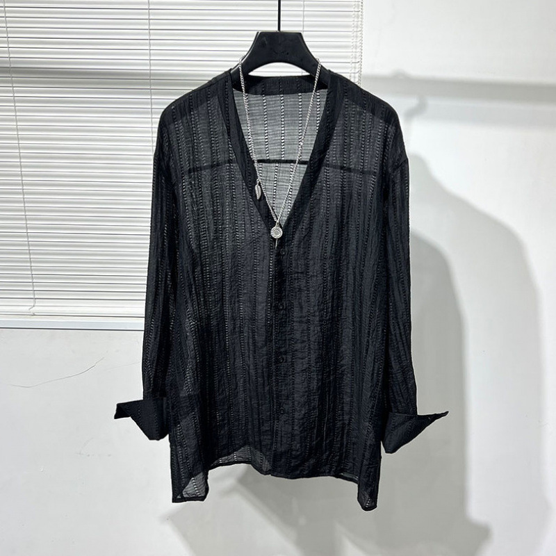 New Simple Loose Hollow-Out Drape Designer V-Neck Loose Stylish Men's Lightweight Shirt Trendy New Simple Loose Hollow-Out Drape Designer V-Neck Loose Stylish Men's Lightweight Shirt Trendy