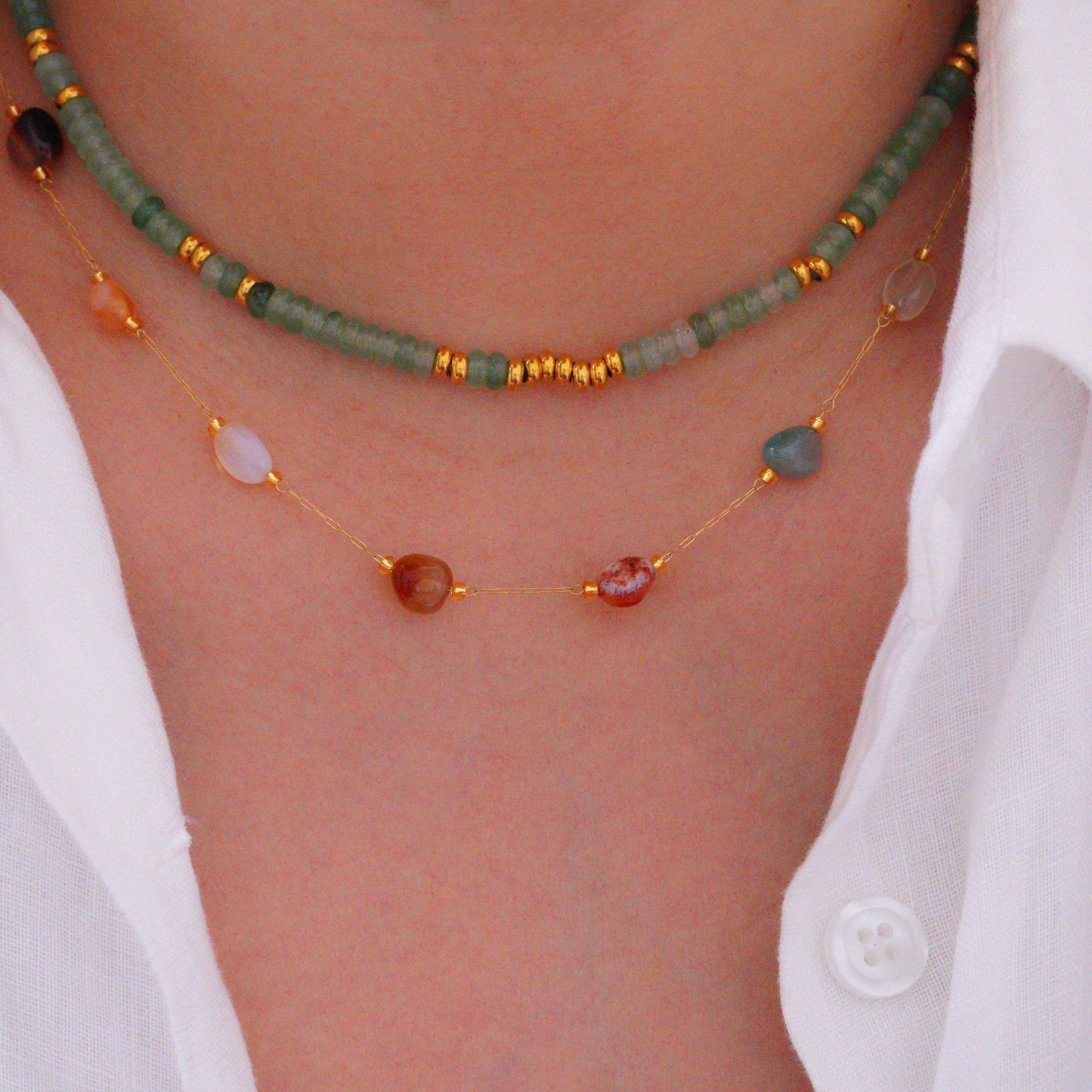 Elegant Lady Simple Style Natural Stone Titanium Steel Geometric Plating Women's Jewelry Set display picture 4