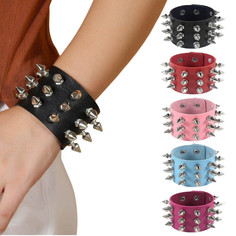 Европейский и американский немассовый преувеличенный кожаный браслет в стиле Харадзюку в стиле панк с заклепками, трехрядный кожаный браслет, браслет