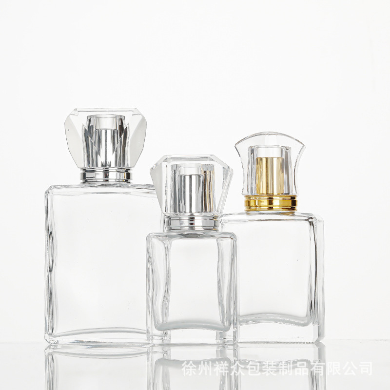 Botella de perfume de alto grado, botella de perfume de fondo plano, botella de vidrio plano, botella de pulverización, botella de perfume portátil