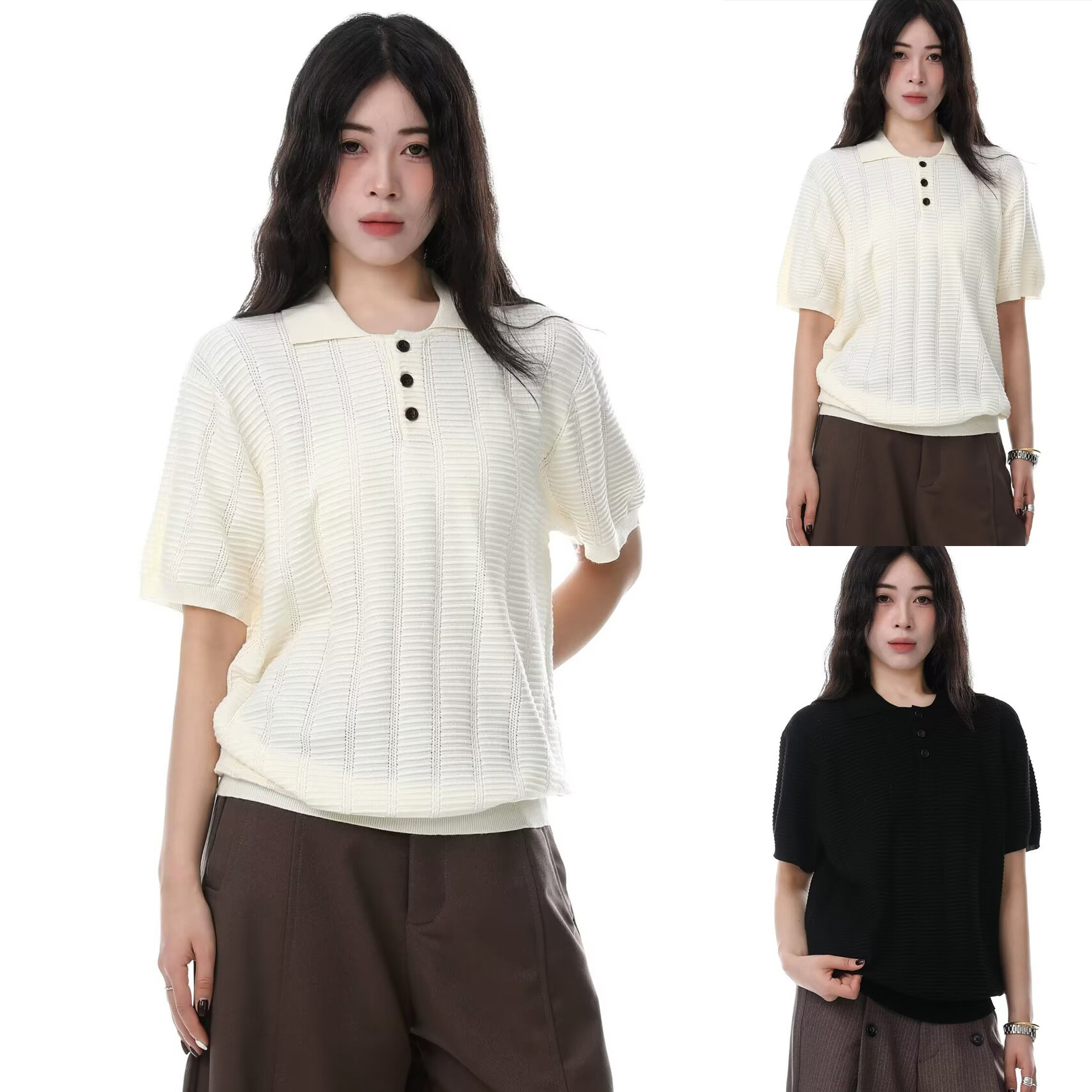 Polo camiseta de punto camiseta de manga corta camiseta de hombre solapa hueco textural viejo dinero viento hielo seda fábrica transfronteriza al por mayor