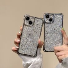 适用苹果15四角防摔挂绳16promax手机壳iphone13电镀14闪粉12套11