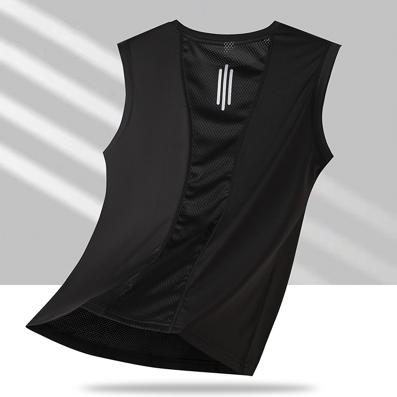 Camiseta sin mangas para hombres de verano delgada chaleco deportivo de hielo cuello redondo transpirable hombro camiseta de ejercicio para mujeres de yoga