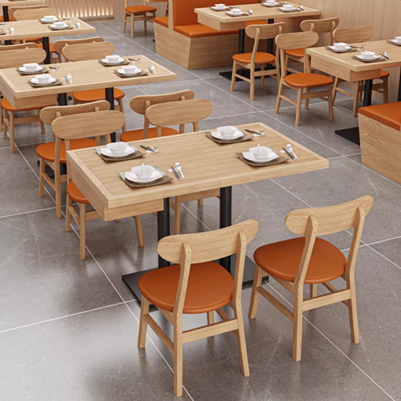 Manufacturer-Customized Commercial Booth Seating Combination Table and Chair Set, Solid Wood Fast Food Dining Set with Drawers, All Solid Wood for Home Use