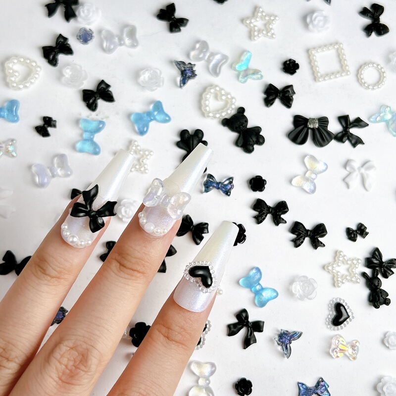 Nail Art Heart-Shaped Bow Decorated with Heart Cut Out Mixed DIY Stereo Camellia Accessible Luxury Resin Decoration Material Package