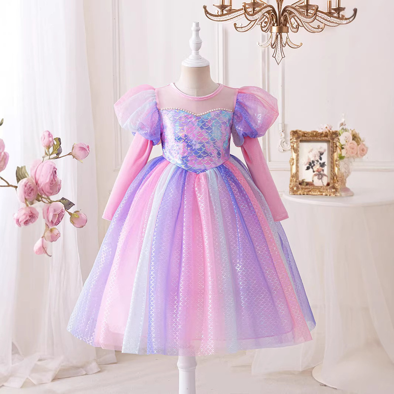 2026 New Long-Sleeved Mermaid Dress Children's Performance Costume Essential for Spring and Autumn