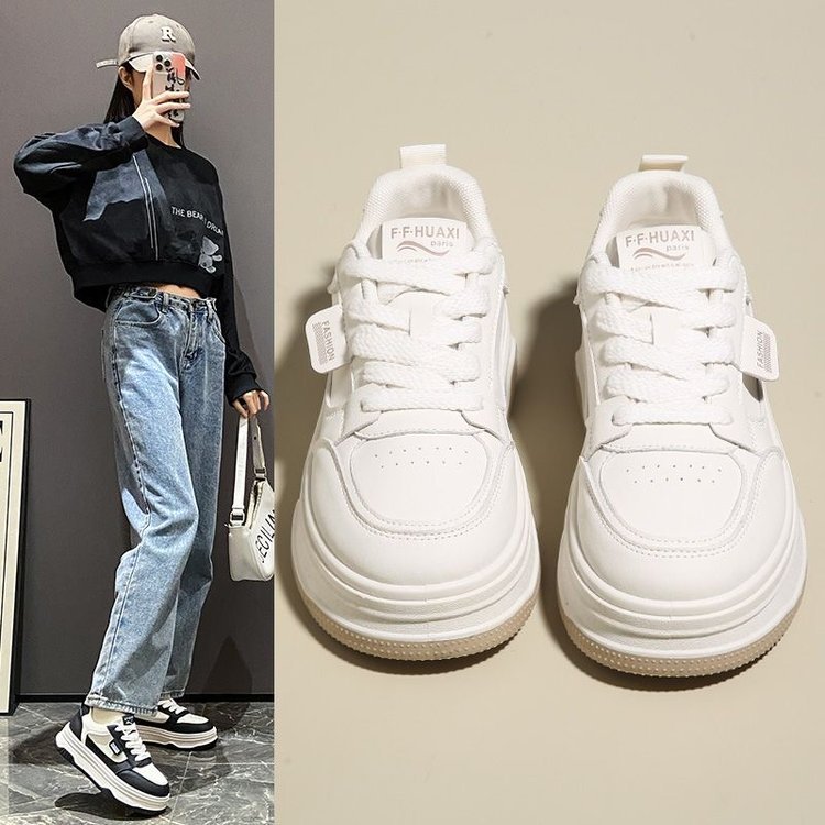 Zapatos blancos de cuero suave de suela gruesa estilo coreano de la calle frita de las mujeres 2023 Otoño e Invierno Nuevo nicho versátil deportivo casual zapatillas populares