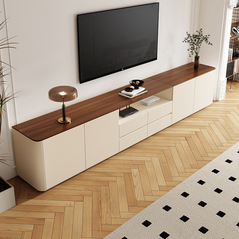 Solid Wood Tv Cabinet Coffee Table Combination Simple Modern Living Room Small Apartment Household High Storage Cabinet Two-Color Floor Cabinet