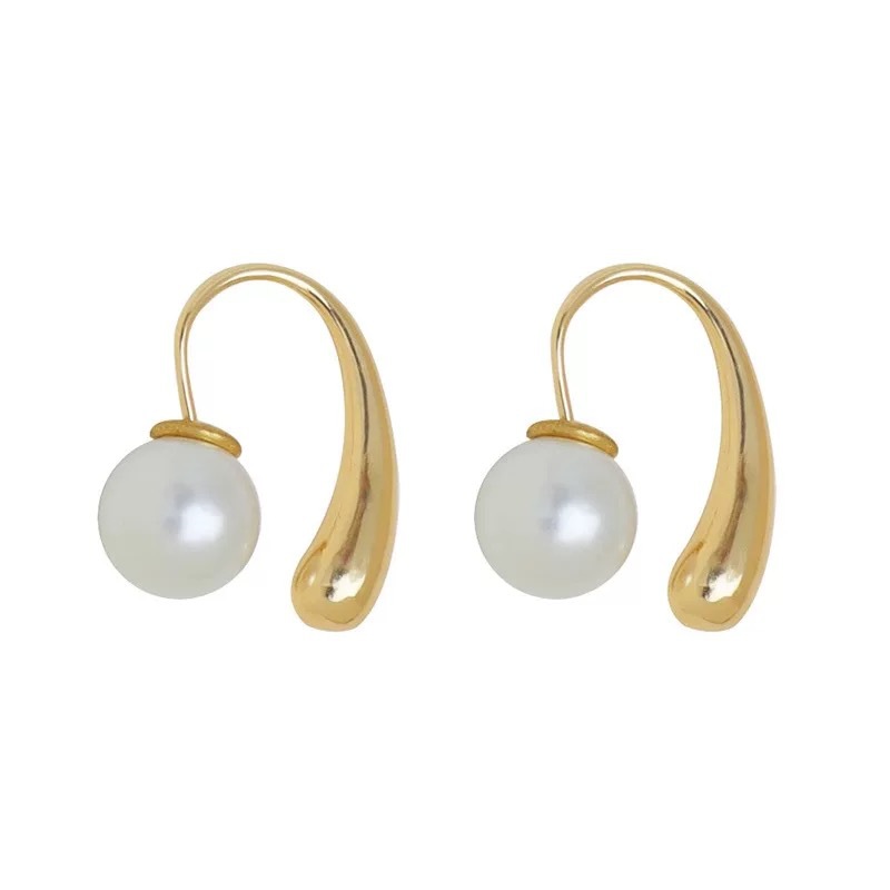 Pendientes de botón con perlas de acero inoxidable mujer_voghion.com