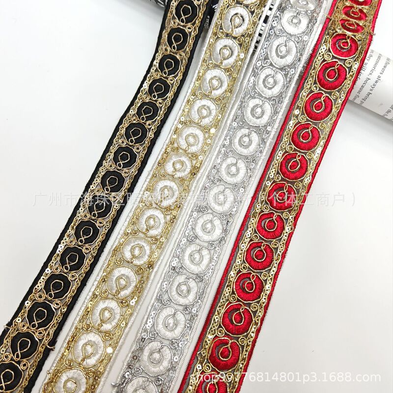 Classic Ethnic Style Lace Accessories Hanfu Sequin Embroidered Clothing Shoes and Hats Accessories New Chinese Style Gold Strand Flower