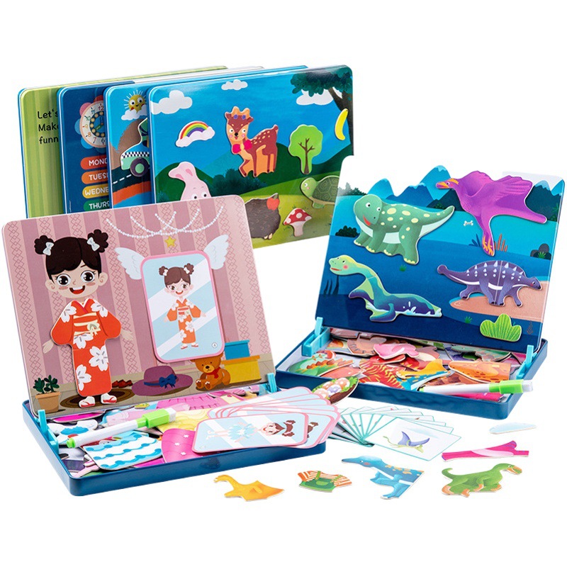 Rompecabezas magnético educativo para niños Ilustración magnética del bebé de los niños Educación temprana Rompecabezas de caja de hierro magnético de madera borrable