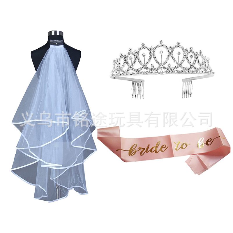 Partido único europeo y americano novia velo novia para ser bronceado correa de hombro etiqueta con traje insignia