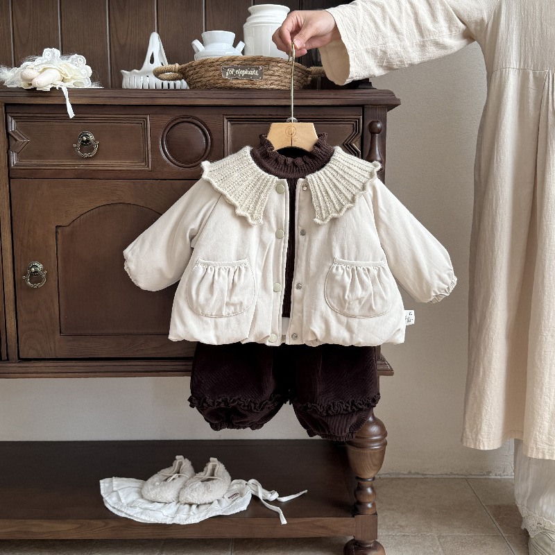 婴儿衣服棉服冬季女宝宝外套加厚新款一岁婴幼儿冬装时尚棉衣套装