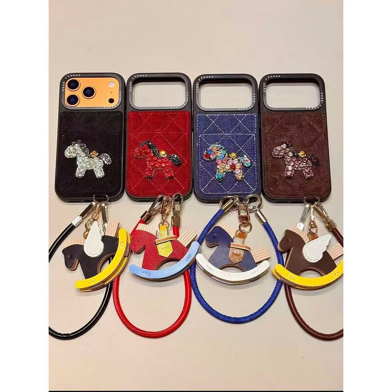 Chanel-Style Quilted Rhinestone Small Card Holder with Hand Strap Suitable for iPhone 17 Pro Max, Apple 16 Phone Case, 15