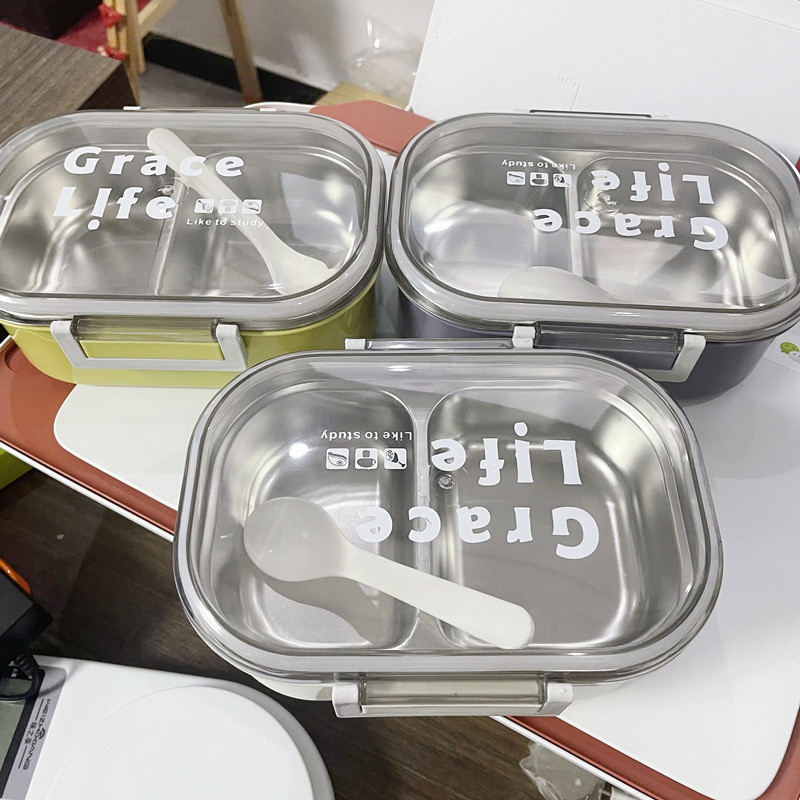 Caja de almuerzo aislada compartimiento al por mayor caja de almuerzo de acero inoxidable caja de almuerzo de estudiante de escuela primaria caja de almuerzo separada de plástico lindo para el trabajo