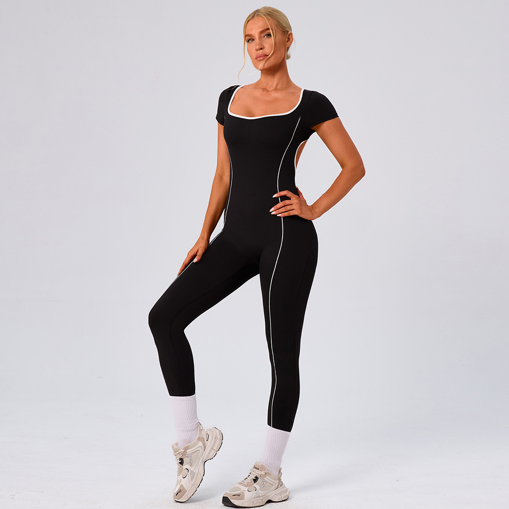 Cross-border cinco colores slimming yoga mujer de belleza con espalda desnuda sensación de color contrastante al aire libre fitness overcoat