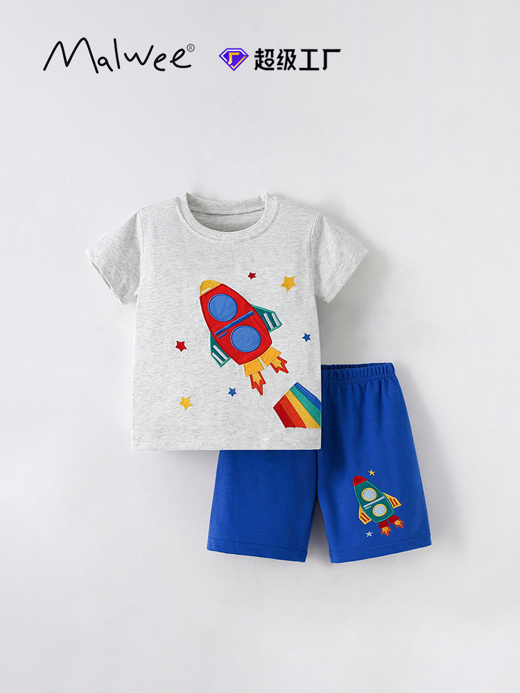 Malwee set de niños de verano nuevo cuello redondo de manga corta Europa y los Estados Unidos niños de mediana edad impresión casual ropa infantil dos piezas set