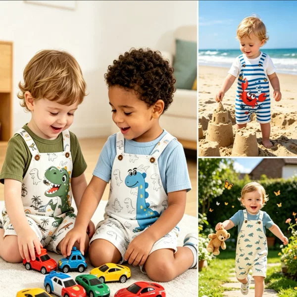 2026 New Summer Baby Short-Sleeved Overalls Set with Cute Animal Print Newborn Two-Piece Set