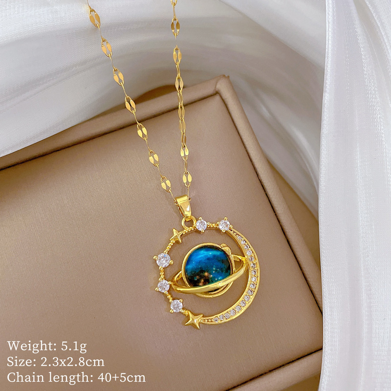 Starry Sky Planet Collarbone Necklace With Diamonds Alloy Design_voghion.com