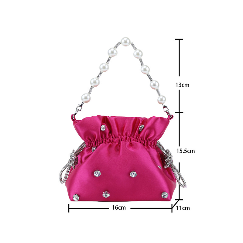Bagages et sacs Nouvelle mode strass couleur unie sac de soirée à la mode simple sac à bandoulière perlé plissé cordon de serrage sac pour femme_voghion.com