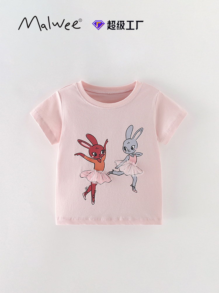 Malwee transfronterizo camiseta de chicas de verano nuevo estilo europeo y americano de niños de cuello redondo camiseta de chicas lindas camiseta superior