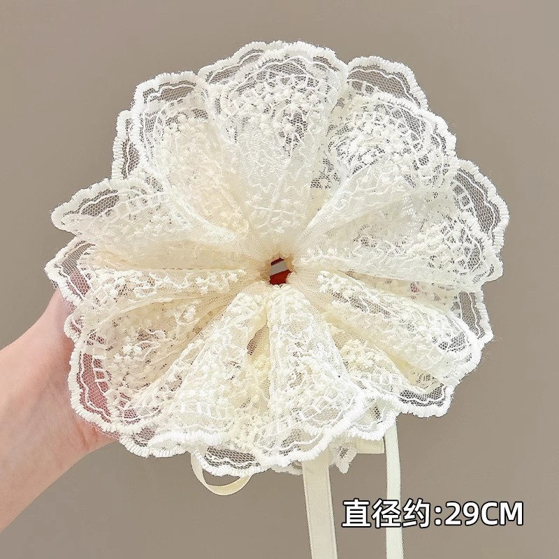 Corbata de pelo de intestino de lunares de crema grande coreana, gomas de goma de cola de caballo suaves para mujer, accesorios para el cabello de bola, accesorios para el cabello, cuerda para la cabeza