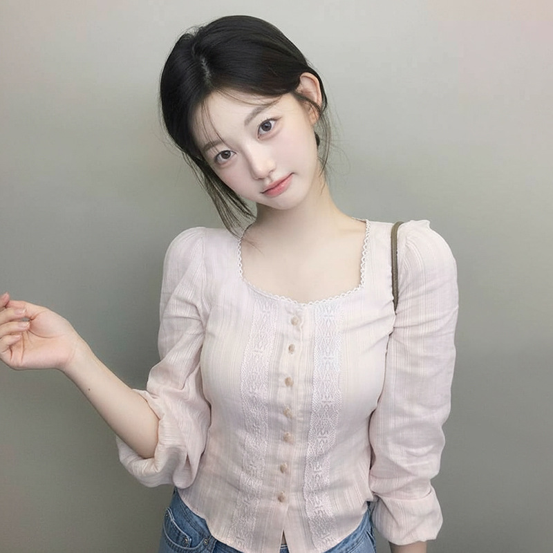 In Stock Pearl Button Embroidered Shirt for Women 2025 Summer Slim Fit Single-Breasted Long-Sleeve Top Zaen*O