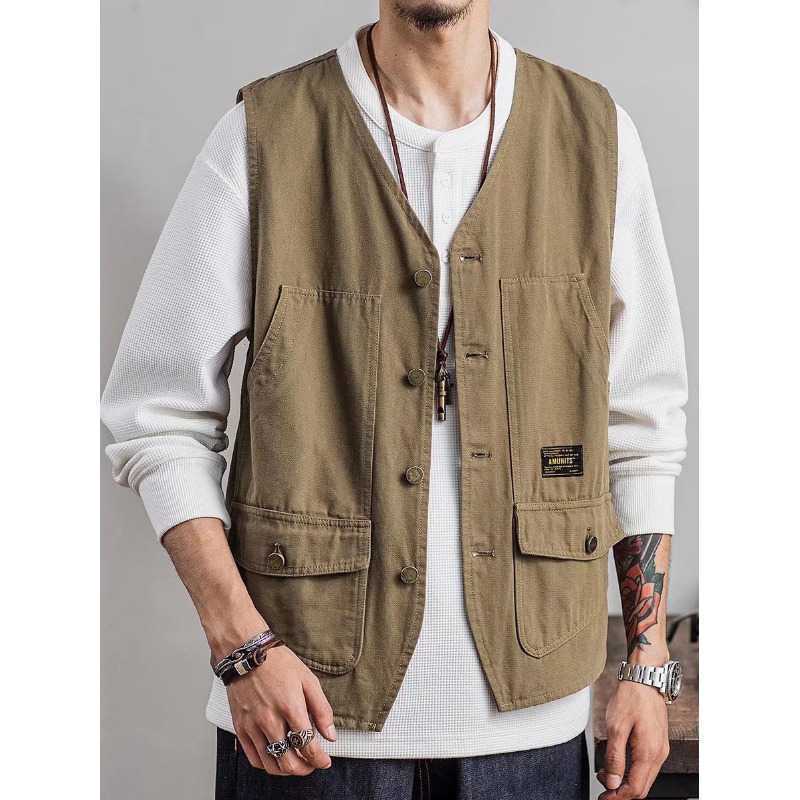 Overalls Vest Jacket Summer Trendy Brand Sleeveless Vest ins Multi-Pocket Thin Waistcoat Tactical Vest Jacket