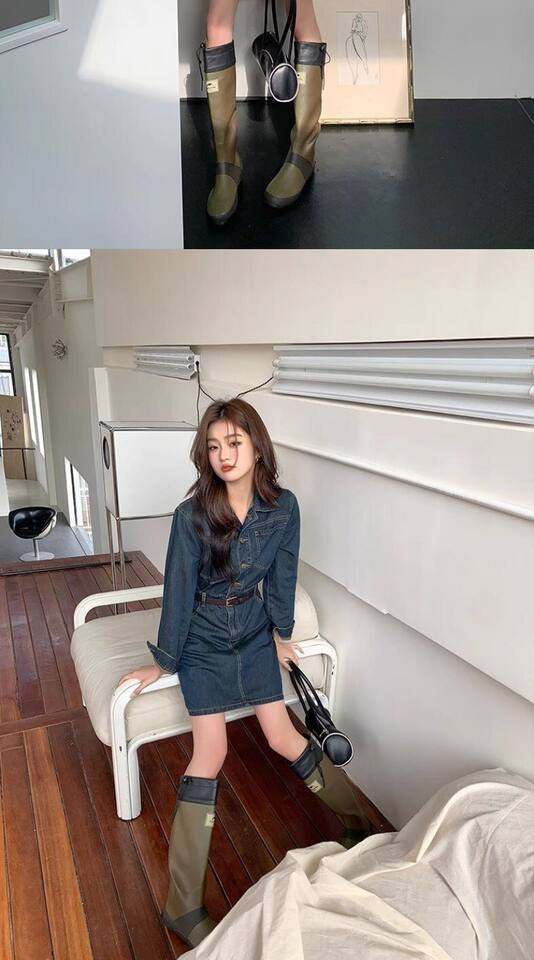 Đầm denim nữ dáng chữ A cổ polo tay dài chiết eo phong cách retro — Váy ngắn denim xanh chi tiết 15