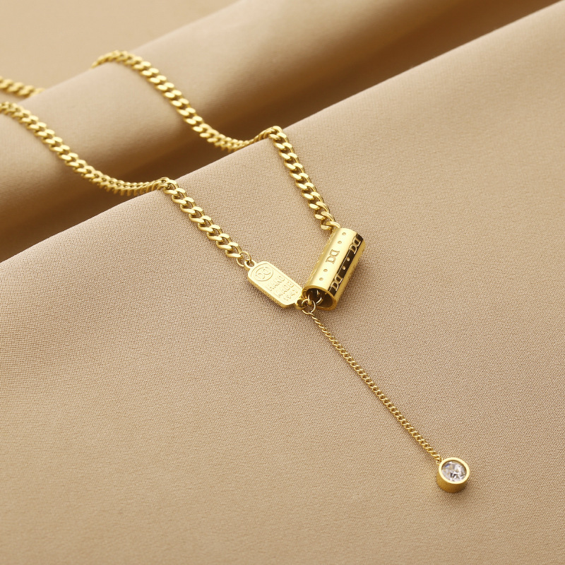 Wedding Occasion Titanium Steel Material Fashion Letter Titanium Steel Inlay Rhinestones Necklace