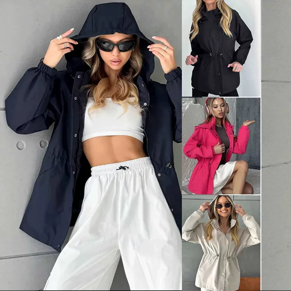 Cross-Border 2025 European and American Women's Fashion Autumn New Amazon Waterproof Jacket Slim-Fit Windbreaker Windproof Parka