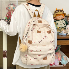 日系小清新棕色小熊双肩包女大容量初高中学生书包休闲百搭背包