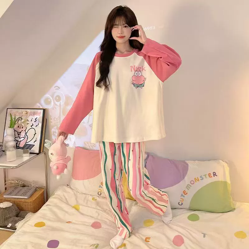 Карикатурные тонкие демисезонные комфортные пижамы, комплект, oversize