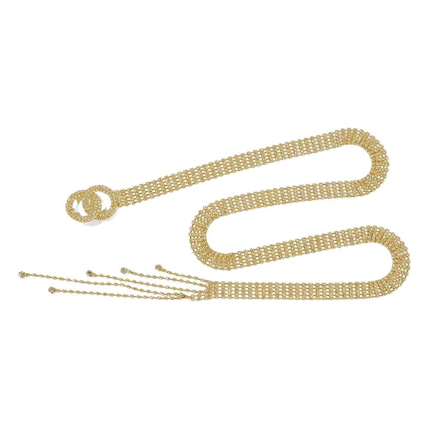 Comercio exterior transfronterizo Cinturón de mujer con incrustaciones de diamantes de imitación cinturón decorativo completo de mujer falda decorativa casual cinturón de diamantes borla