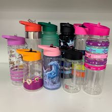 工厂定制塑料吸管杯欧美跨境DIY儿童水杯户外运动礼品杯trita水壶