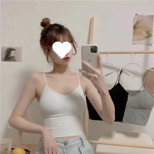 Threaded Cotton Simple Vest Suspender Tube Top Summer Solid Color Low-Cut Pad Beautiful Back for Women