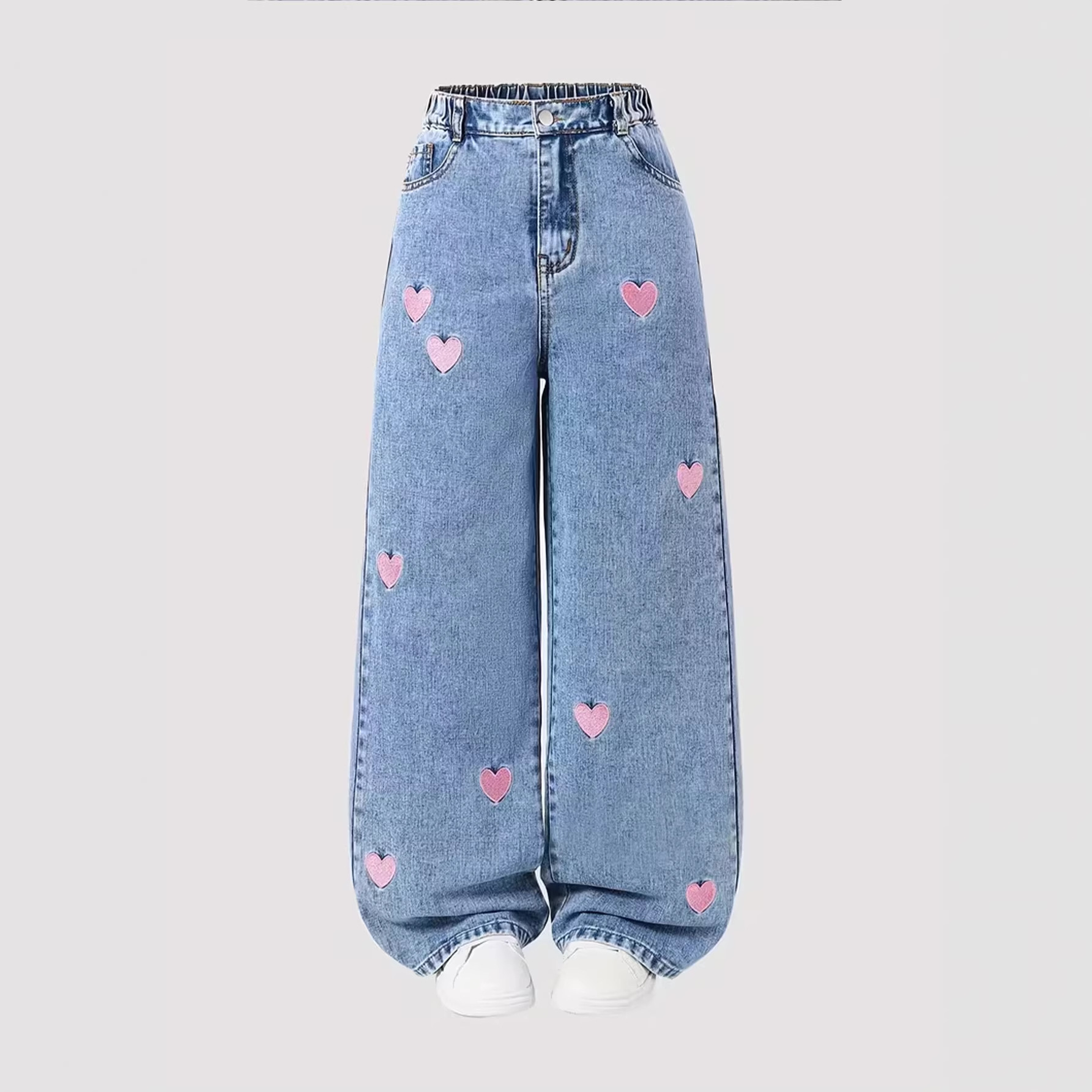 Cross-Border Girls' Spring and Autumn Jeans New Style for Older Children, Loose Casual Straight-Leg Pants, Stylish Versatile Wide-Leg Pants for Kids
