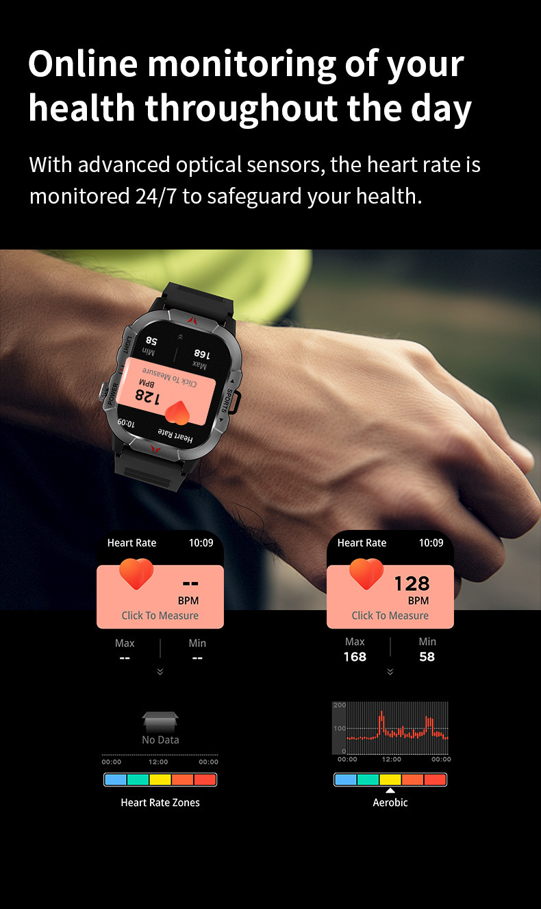Smartklocka med pulsmätare och bluetooth för utomhussport_voghion.com